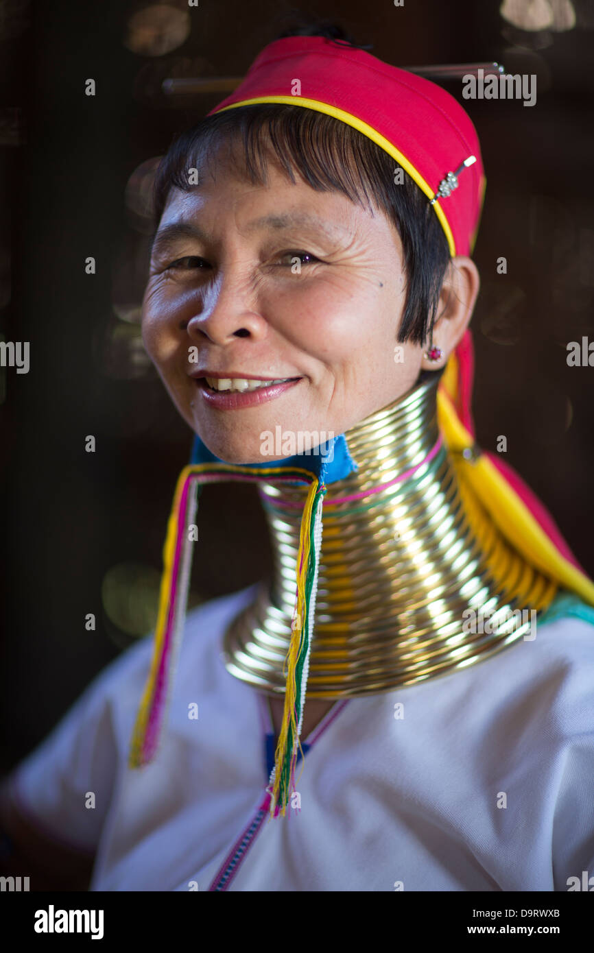 a Padaung 'long neck' lady, Inle Lake, Myanmar (Burma) Stock Photo