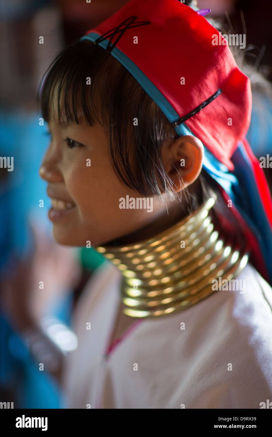 a Padaung 'long neck' lady, Inle Lake, Myanmar (Burma) Stock Photo