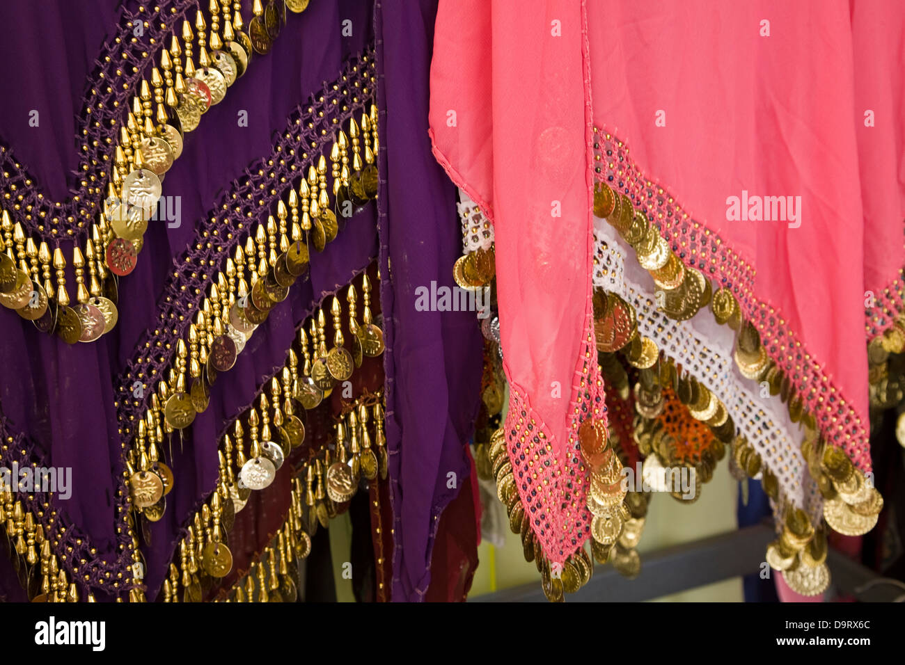 Colorful costumes are featured at this tourist shop in Chania, Crete, Greece. Stock Photo