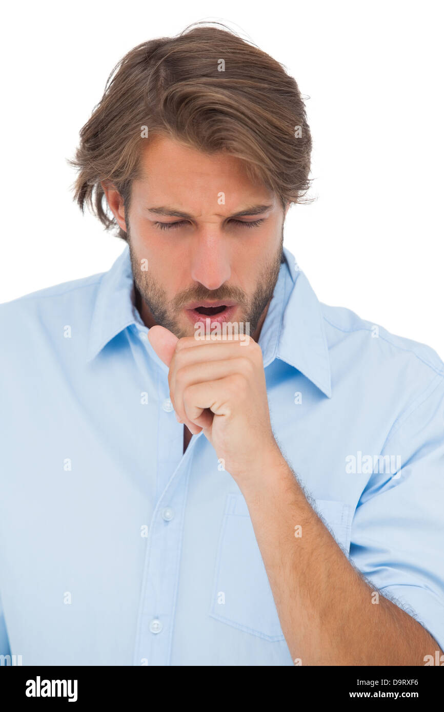 Tanned man having a coughing fit Stock Photo Alamy