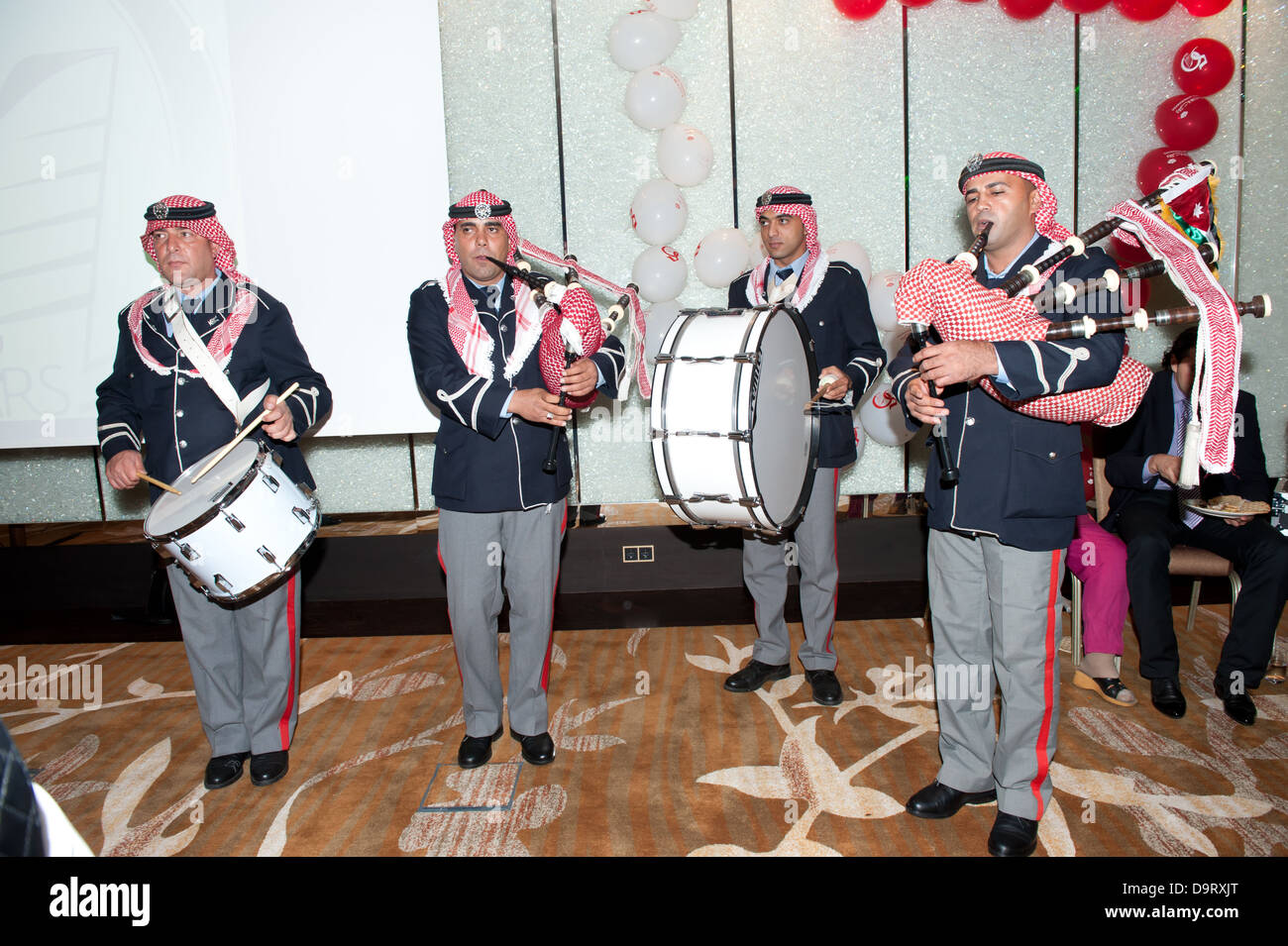 Jordanian band while presenting a cultural musical show at Ritz-Carlton - Crystal Hotel in Vienna. Stock Photo