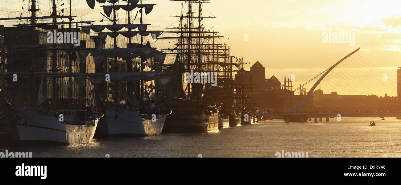 Large ships mooring in the harbour at sunset;Dublin county dublin