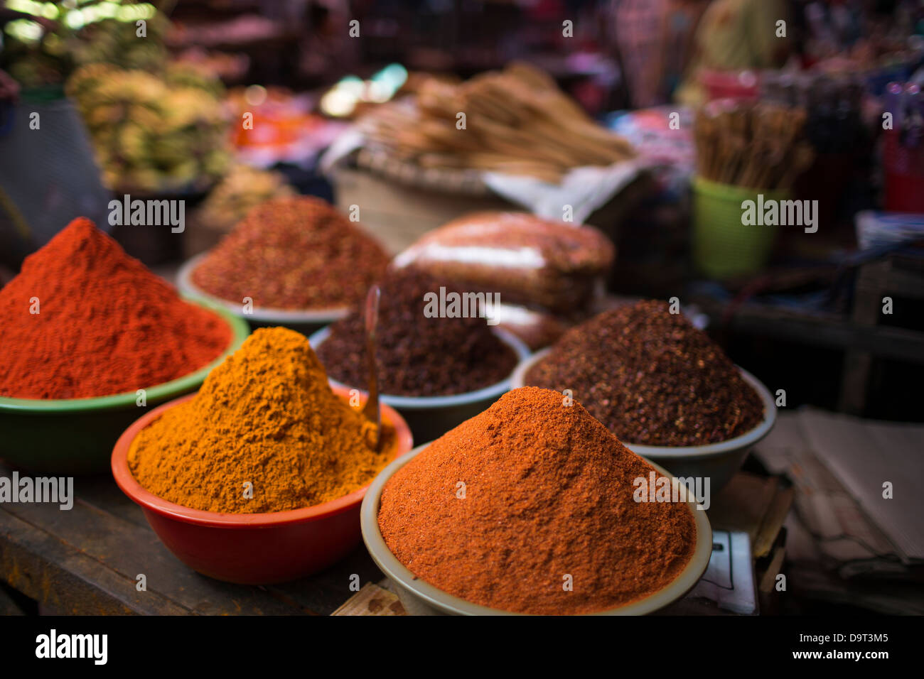 spices for sale in the market, Pyin Oo Lwin, Myanmar (Burma) Stock Photo