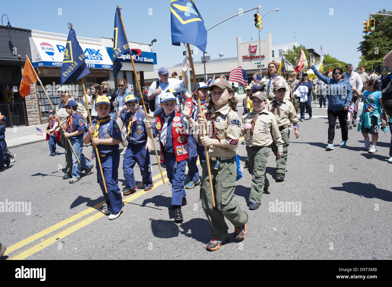Boy Scouts and Cub Scouts march in The Kings County Memorial Day Parade in the Bay Ridge Section of Brooklyn, NY, May 27, 2013. Stock Photo