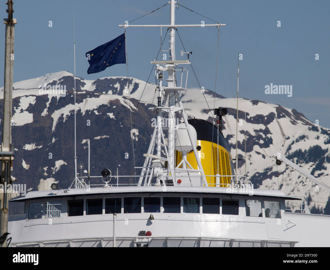 Alaska Marine Highway System ferry the Malaspina with 50th year yellow funnel Stock Photo