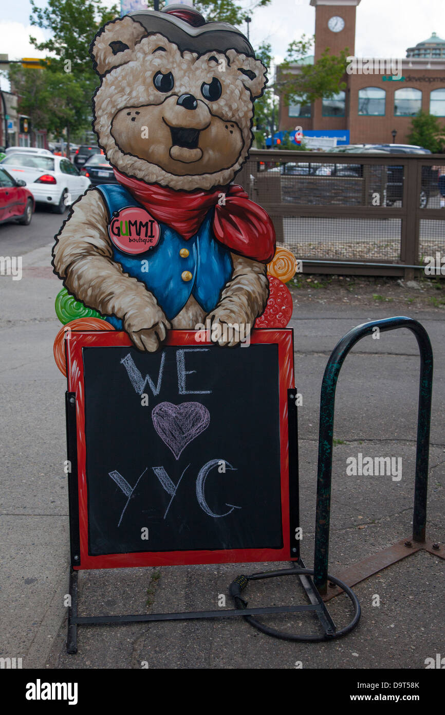 Gummi Boutique candy store message "We heart YYC" in response to an