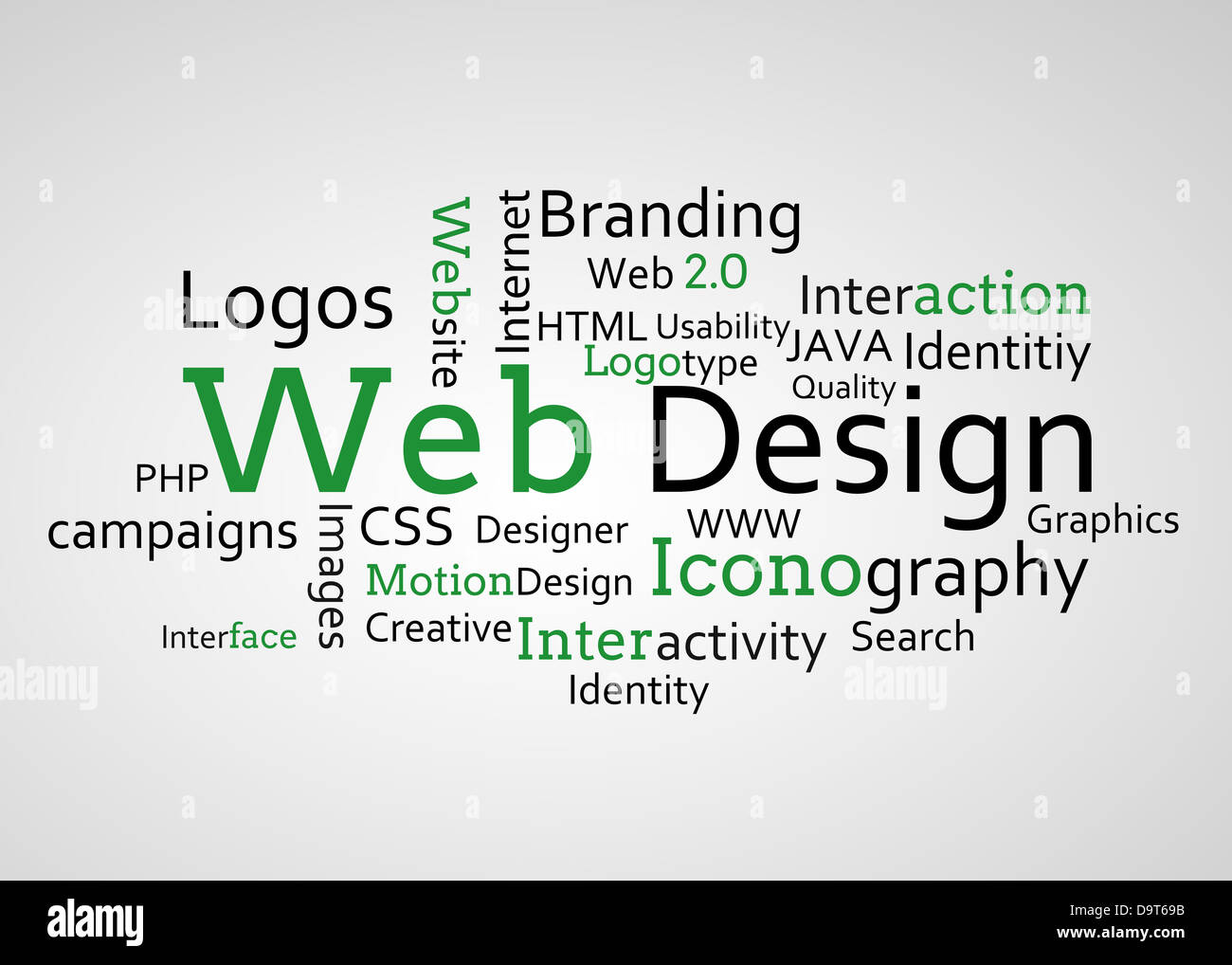 Group of green web design terms Stock Photo