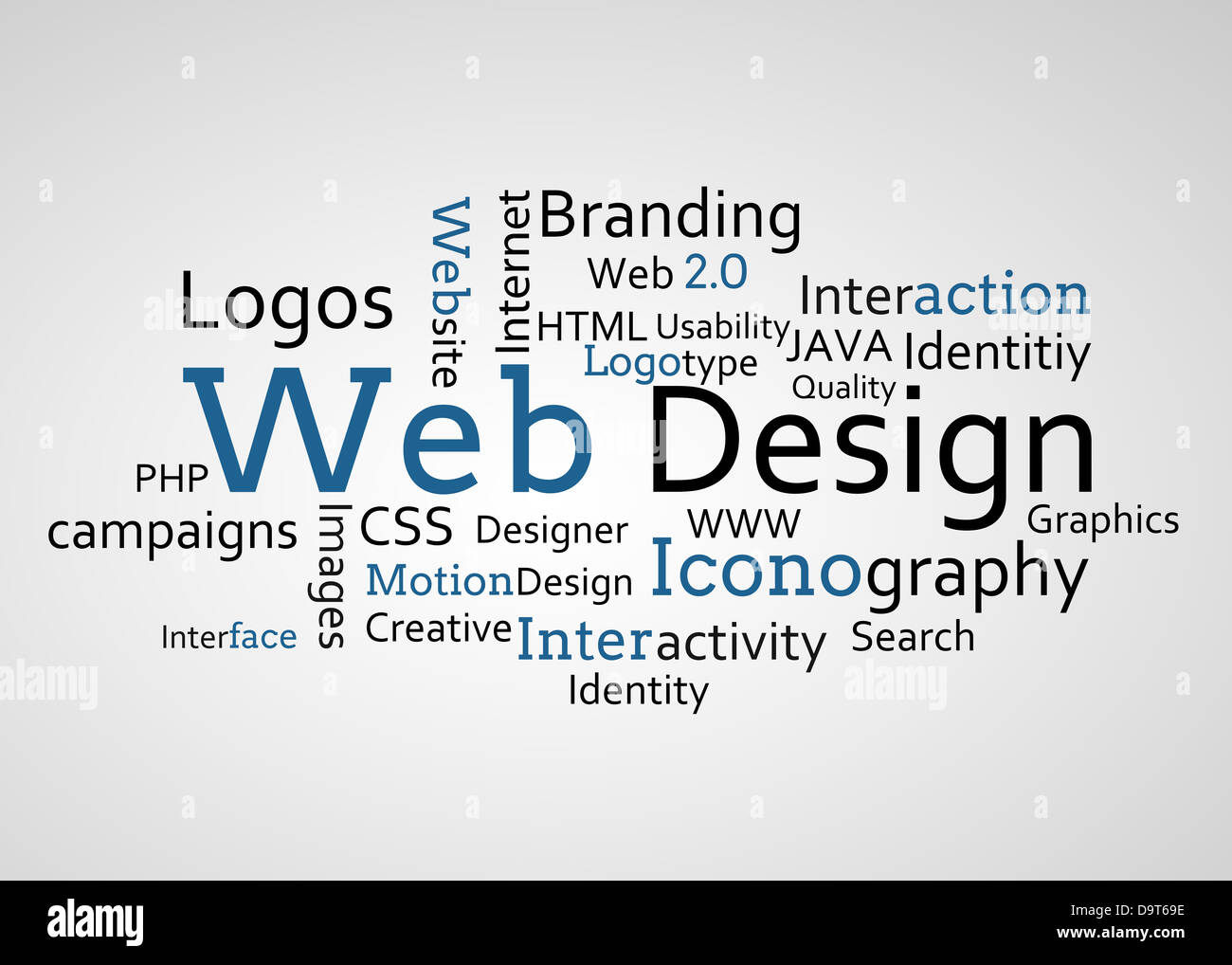 Group of blue web design terms Stock Photo