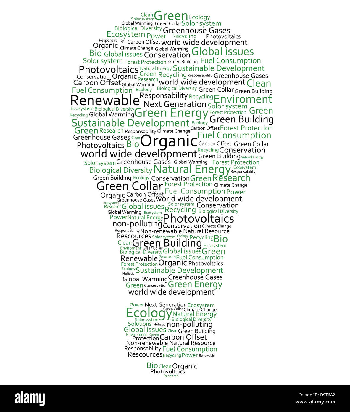 Various green words forming a light bulb Stock Photo