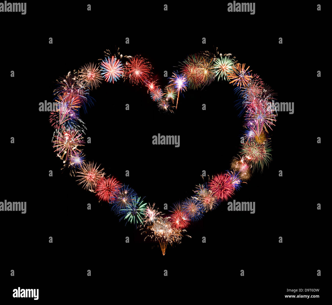 Spectacular fireworks heart  'love explosion' isolated on black for designers & graphic artists. Stock Photo