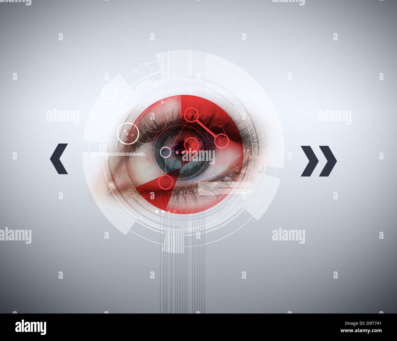 Close up of woman blue eye with red analysis Stock Photo