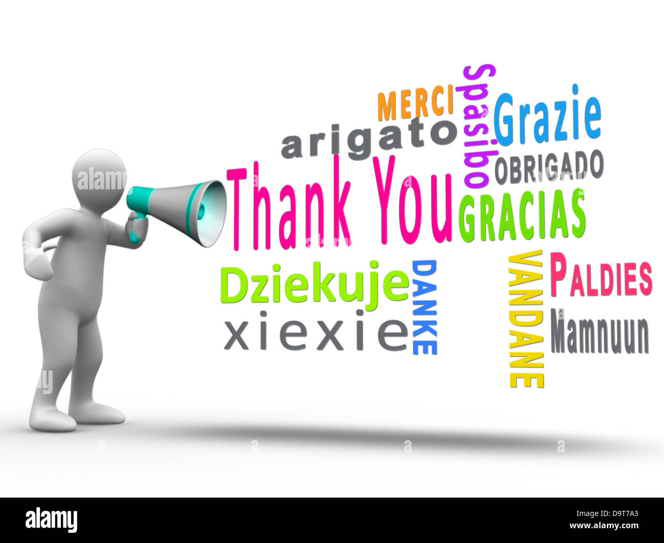 White human figure revealing thank you in different languages Stock Photo