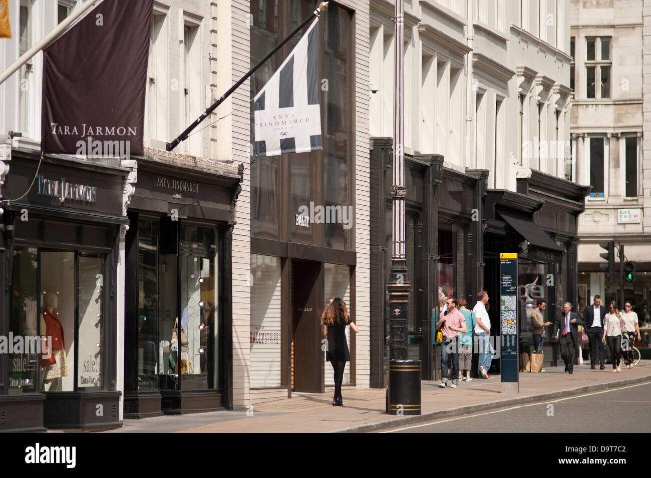 Designer shop frontages in New Bond Street, London W1 Stock Photo