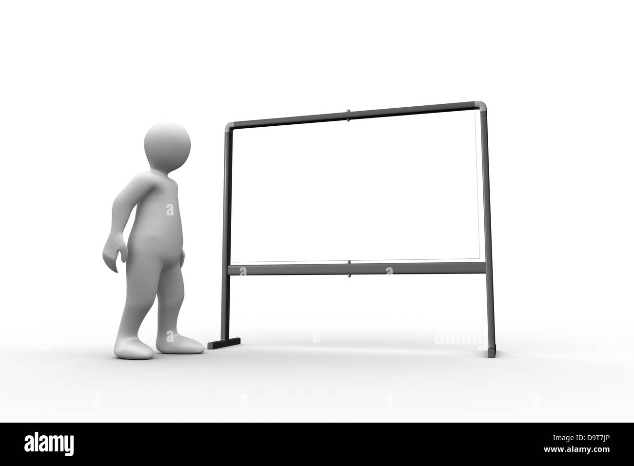 Standing white figure pointing to whiteboard Stock Photo