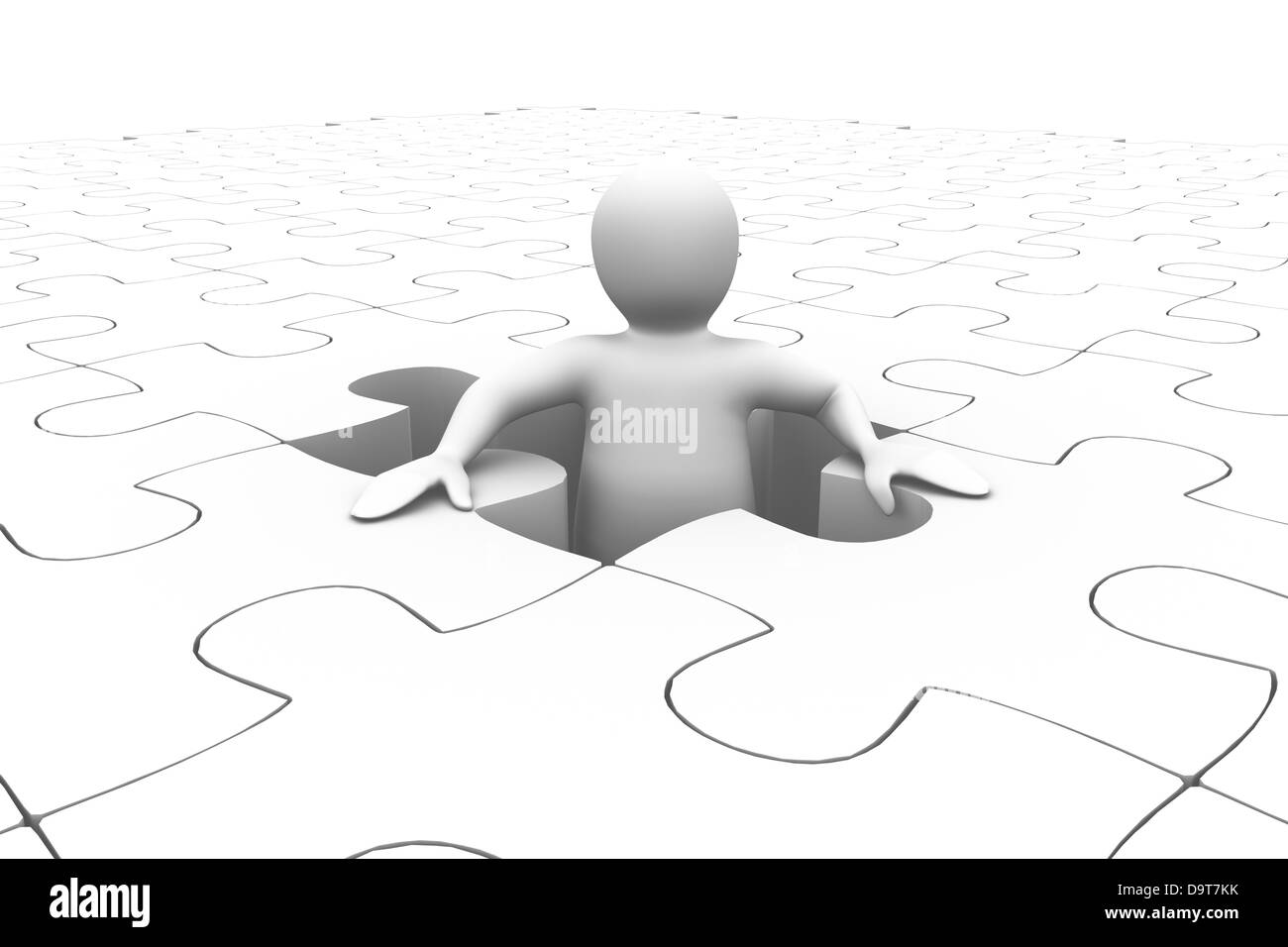 White human representation standing in the middle of jigsaw puzzle Stock Photo