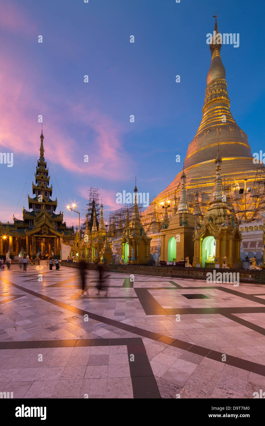 Shwedagon Pagoda at dusk, Yangon, Myanmar (Burma) Stock Photo