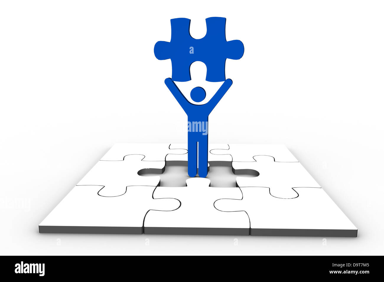 Blue human representation holding jigsaw piece Stock Photo