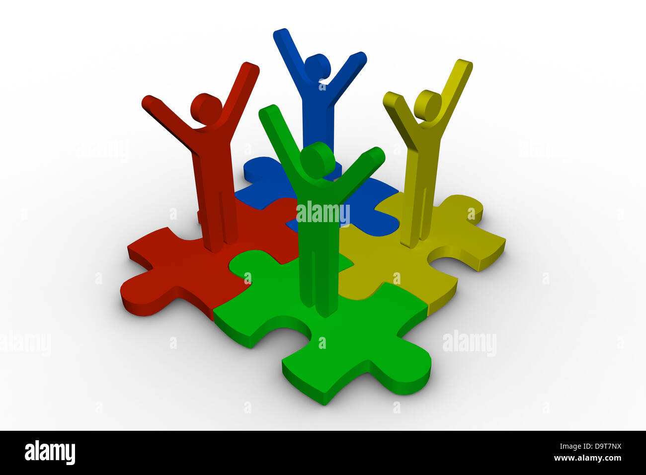 Group of meshed jigsaw pieces with colorful human representation Stock Photo