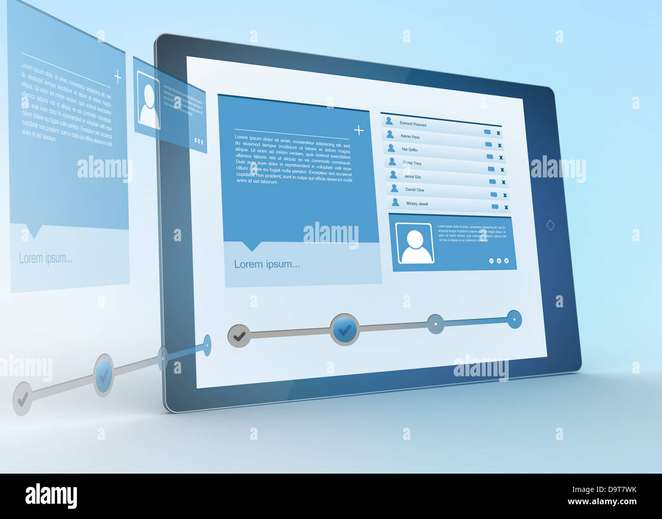 Digital tablet projecting social media profile Stock Photo