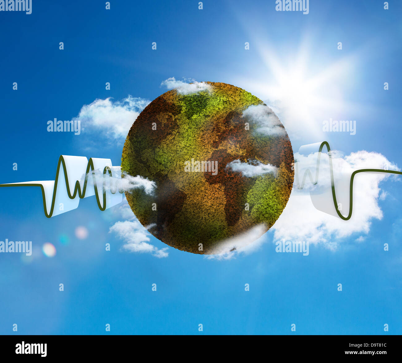 Green and white waveform with green and brown textured earth Stock