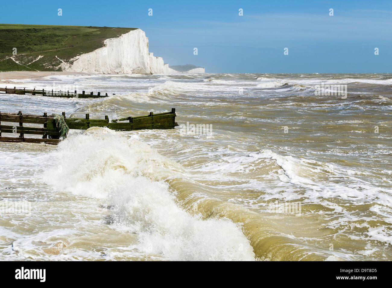 Seven Sisters, East Sussex with rough sea. Stock Photo