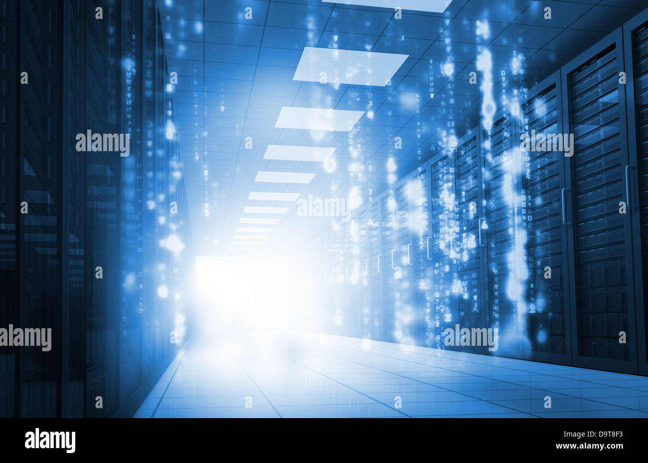 Matrix falling in data center Stock Photo