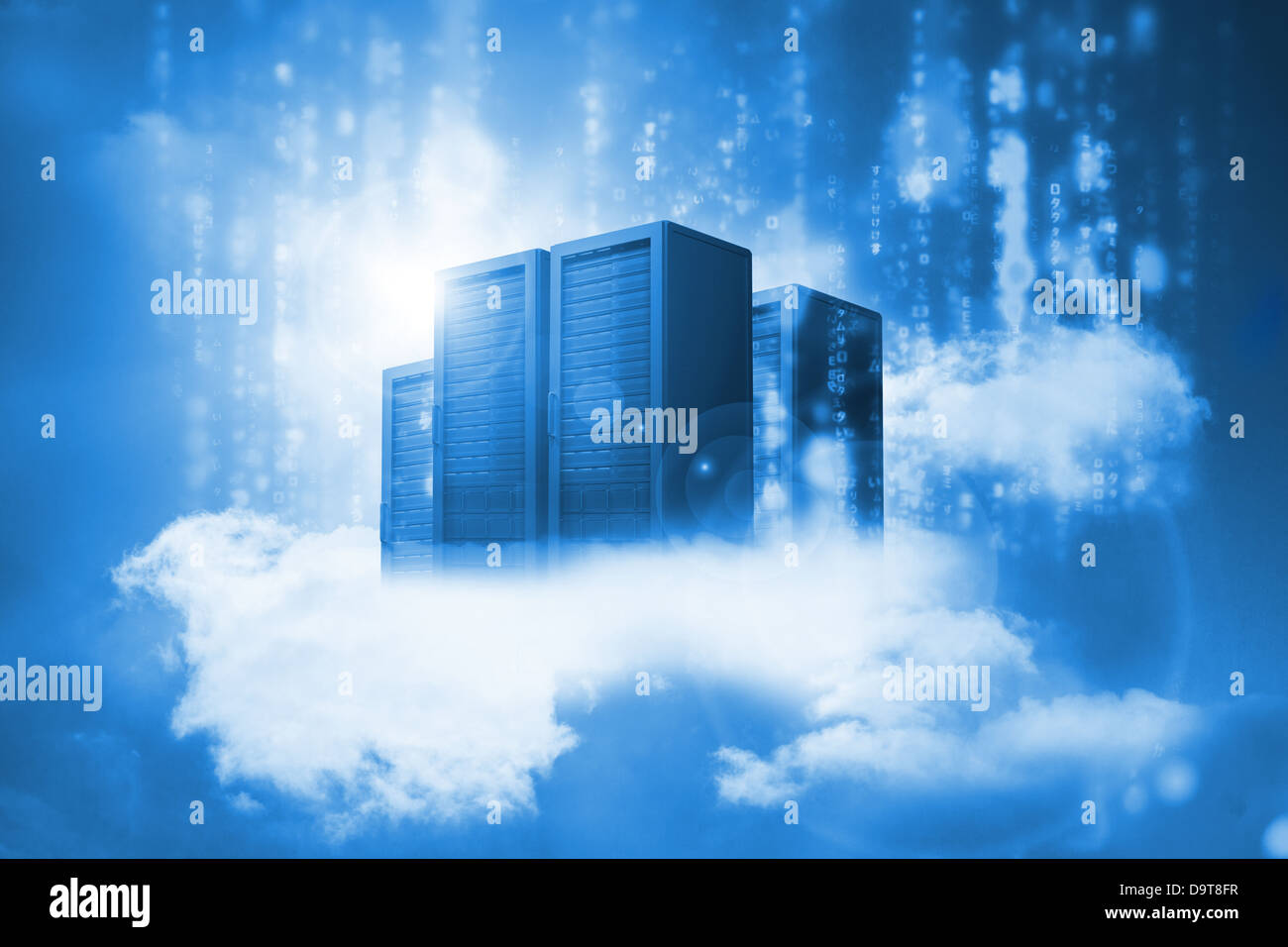 Data servers resting on clouds in blue Stock Photo