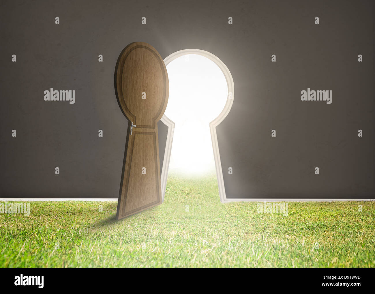 Doorway opening to bright light with grass Stock Photo
