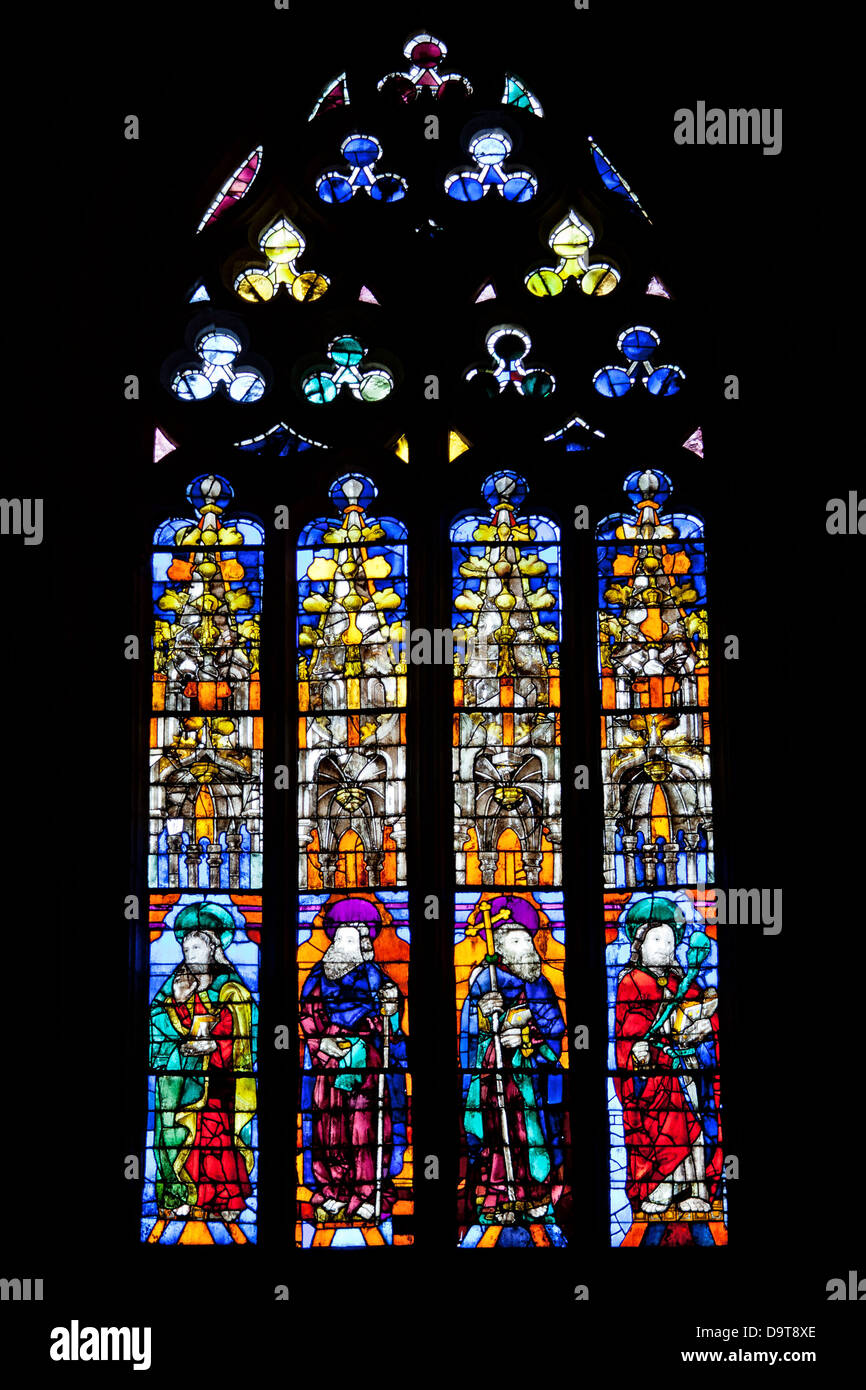 Stained glass window in the Sevilla Cathedral, Seville, Spain