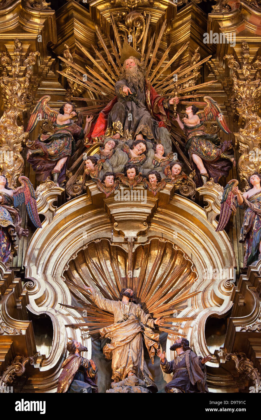 High Altar with Transfiguration of the Lord on Mount Tabor in Church of the Divine Savior, Iglesia Colegial del Salvador in Seville, Spain. Stock Photo