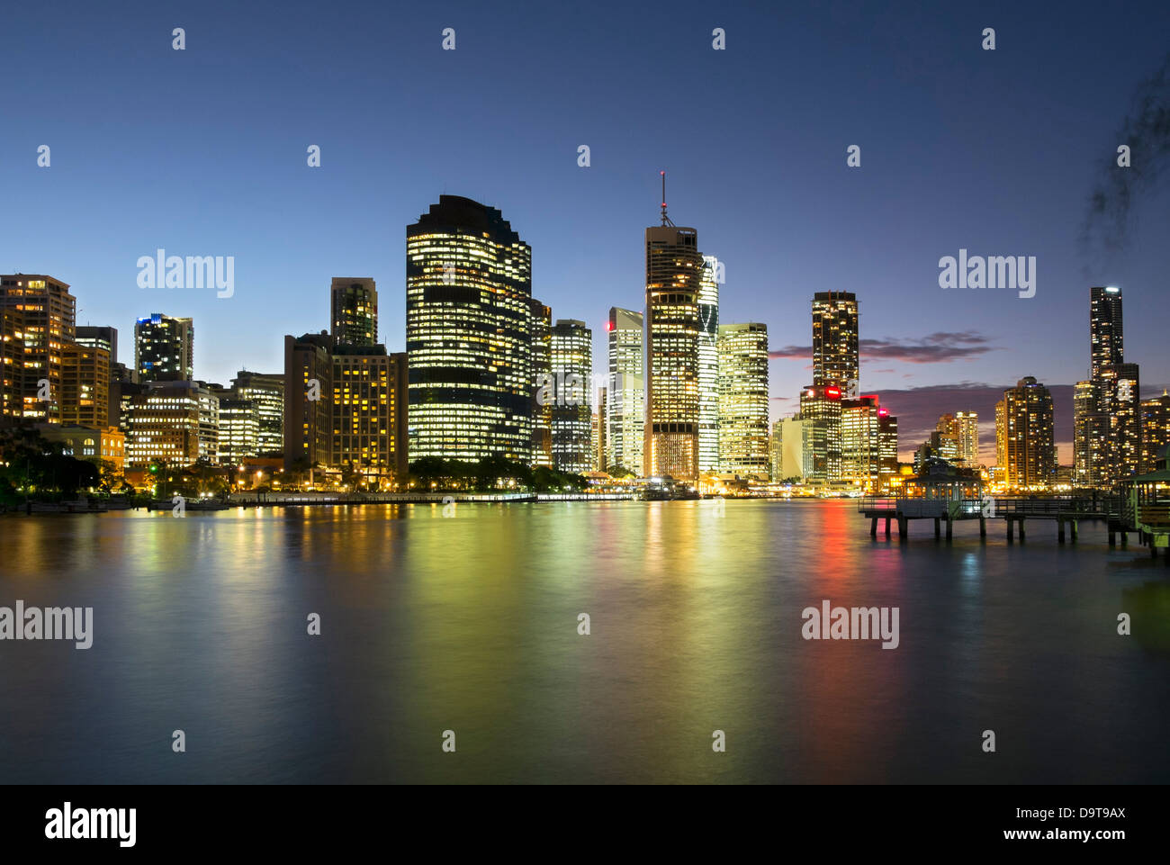 Evening skyline of Central Business District of Brisbane in Queensland Australia Stock Photo