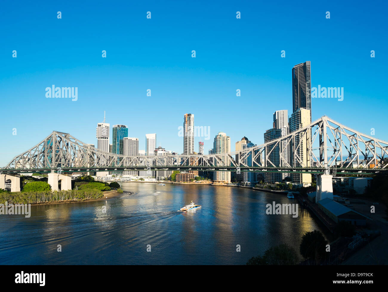 Early morning skyline of Central Business District of Brisbane and Story Bridge n Queensland Australia Stock Photo