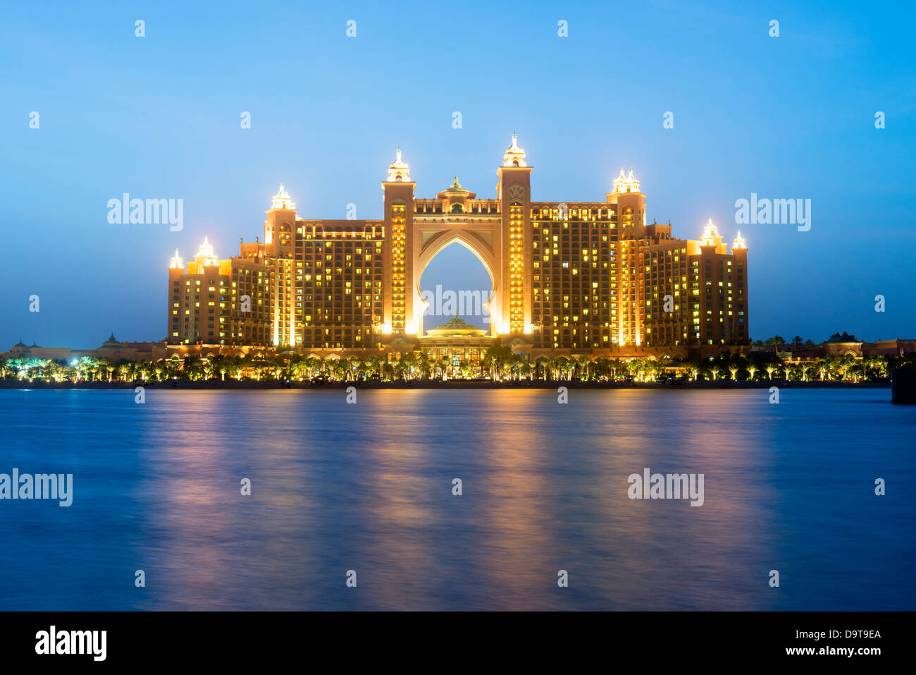 View of The Palm Atlantis luxury hotel on artificial Palm Jumeirah island in Dubai United Arab Emirates Stock Photo