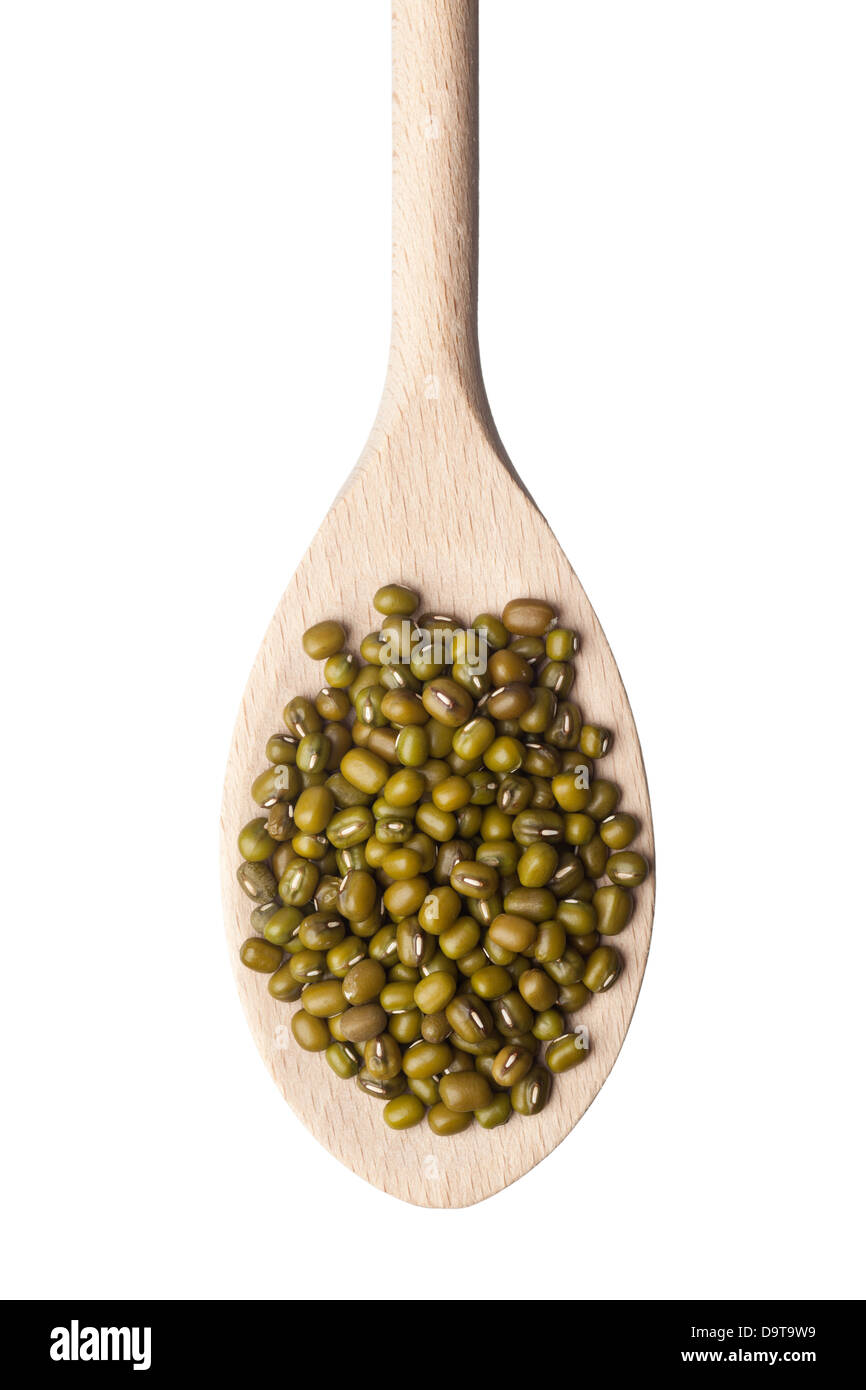 Spoonful of mung beans isolated on white background Stock Photo