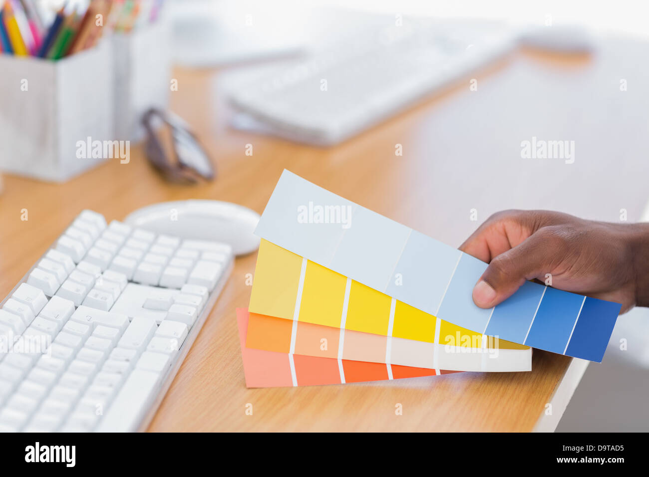 Interior designer holding colour charts Stock Photo