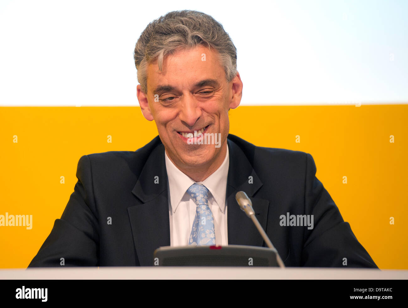 CEO of Deutsche Post AG, Frank Appel, gives a press conference in Berlin, Germany, 26 June 2013. Appel talked about plans to expand the parcel service DHL. Photo: NICOLAS ARMER Stock Photo