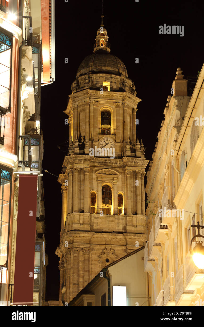 Street in the city of Malaga at night, Andalusia Spain Stock Photo