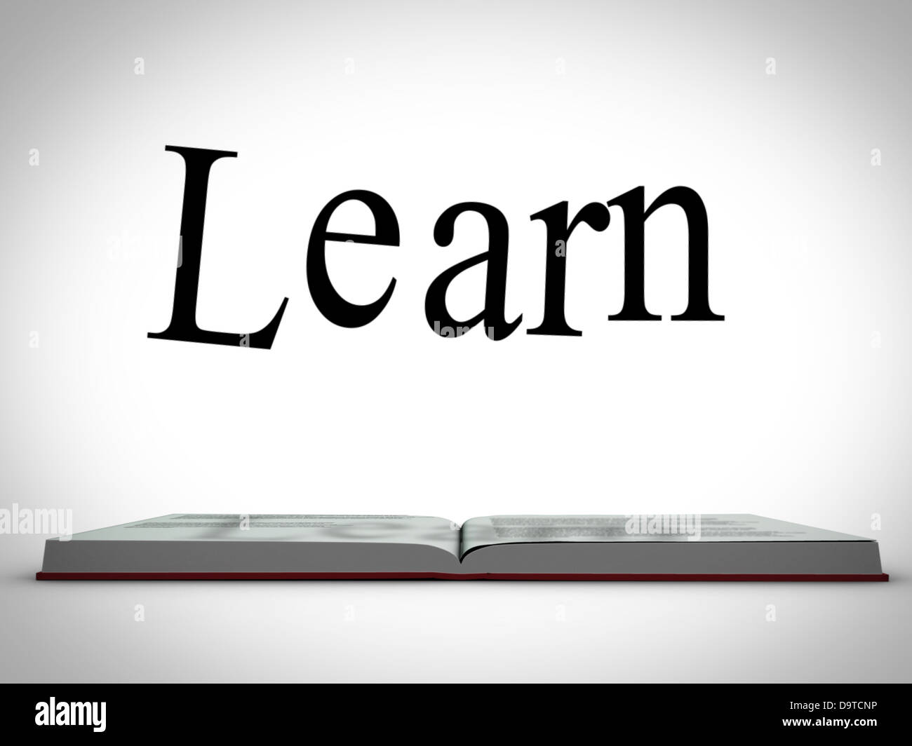 Learn message above open book graphic Stock Photo Alamy