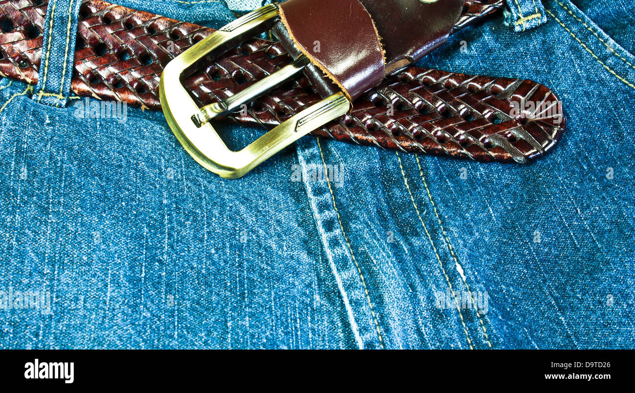 Men's brown belt to wear weave pattern on the jeans Stock Photo Alamy