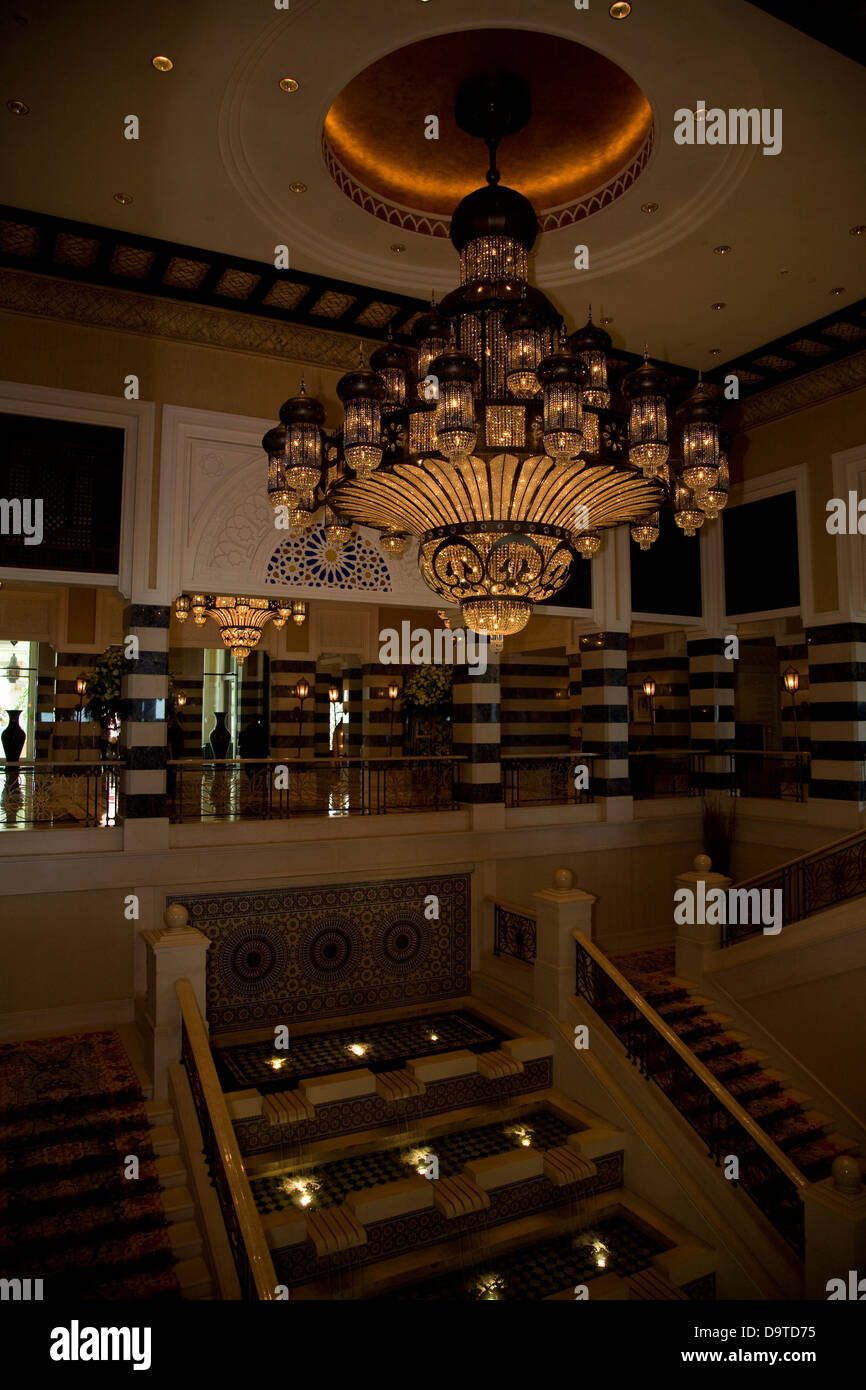 Chandelier, Al Qasr Hotel, Dubai, U.A. E. Stock Photo