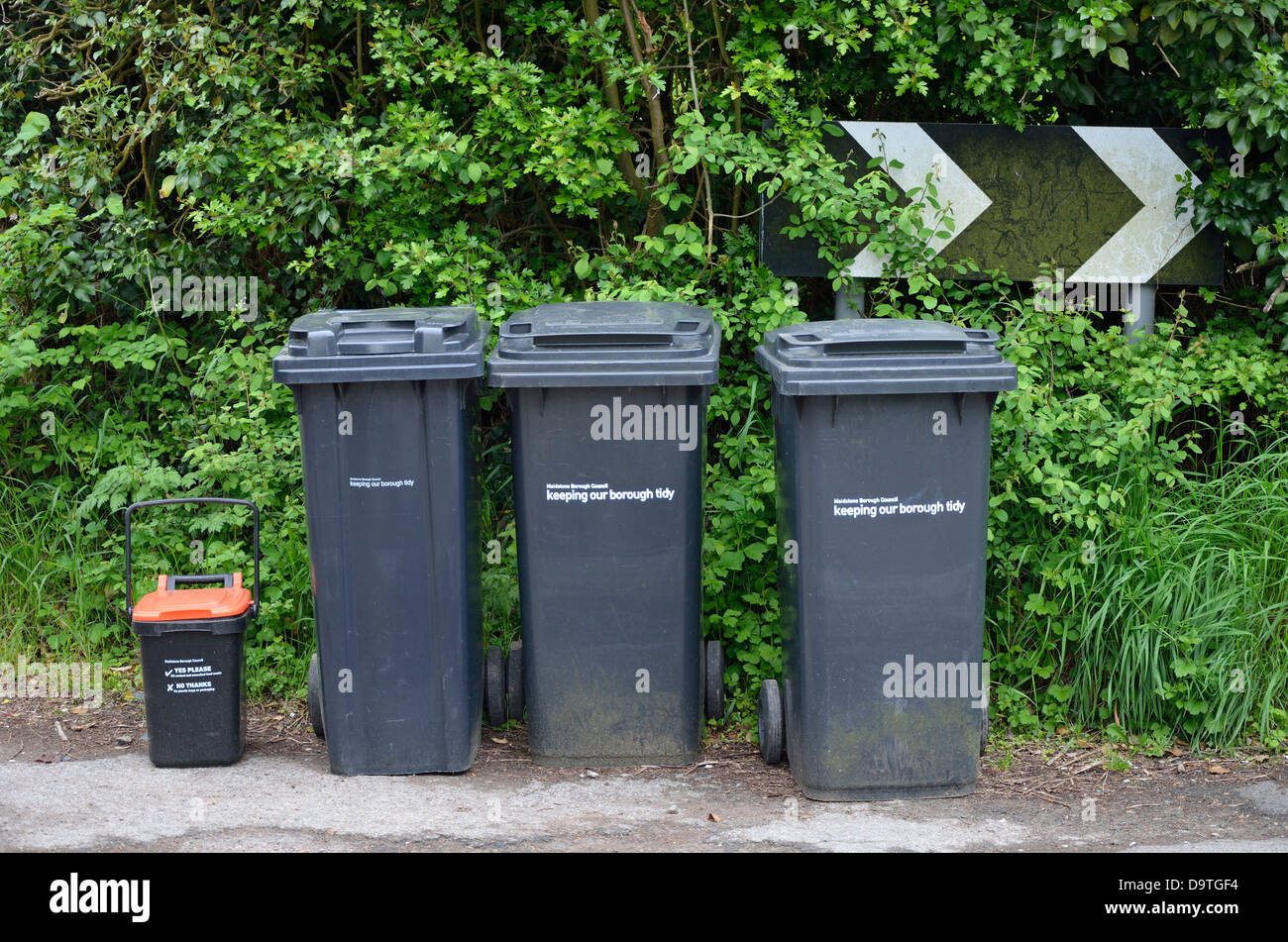 Bins put out in the street for collection. Maidstone, Kent, England