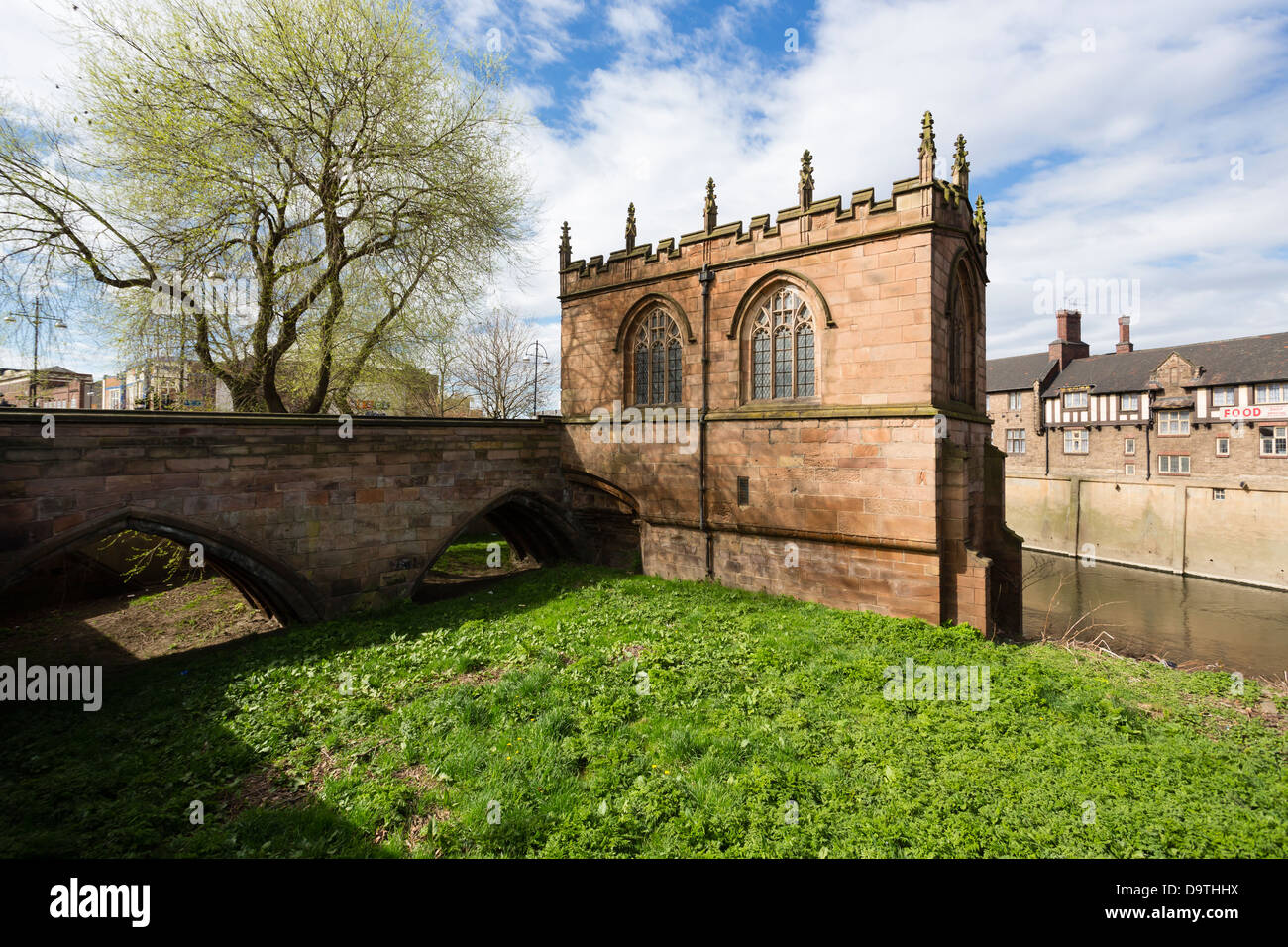 The Chapel of Our Lady on Rotherham Bridge. The Chapel was built in 1483 and is one of four surviving bridge chapels in the UK. Stock Photo