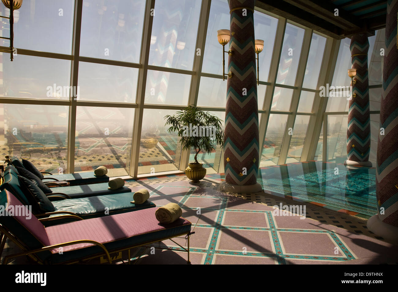 Indoor infinity pool at the ladies' spa, Burj al-Arab hotel in Dubai, U.A.E. Stock Photo