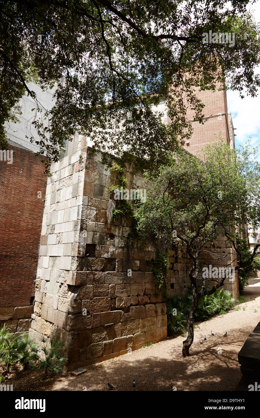 remnants remaining sections of old roman walls of barcelona catalonia spain Stock Photo