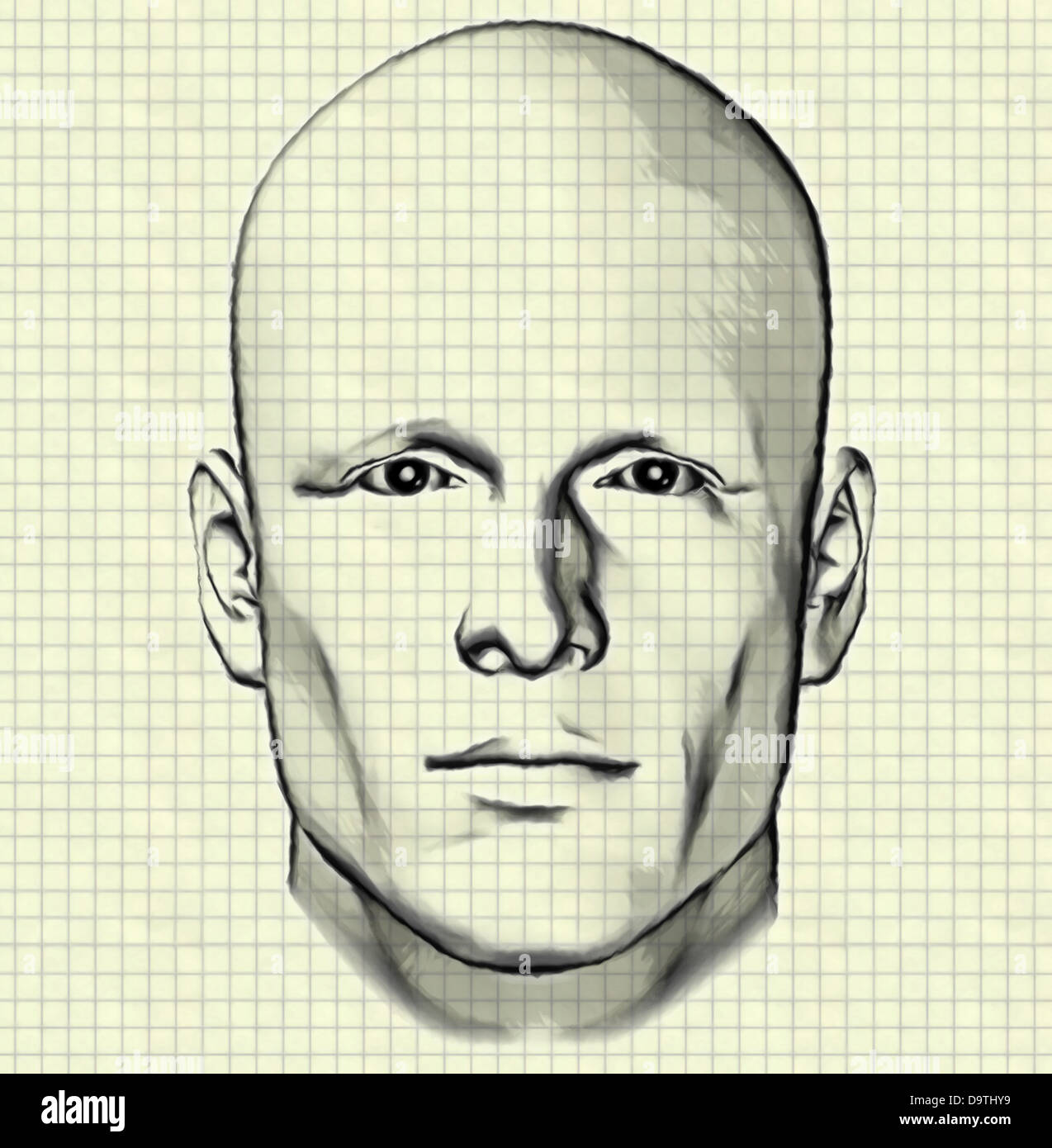 Sketch of male figure portrait drawing of man's head on graph paper  background. Digitally created 3d illustration Stock Photo - Alamy