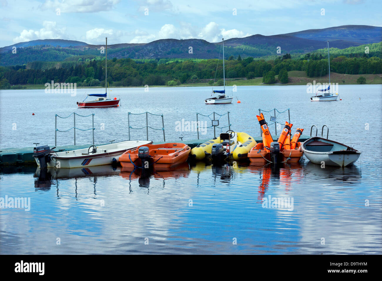 Boats moored at Loch Insh Watersports Centre, Kincraig Stock Photo - Alamy