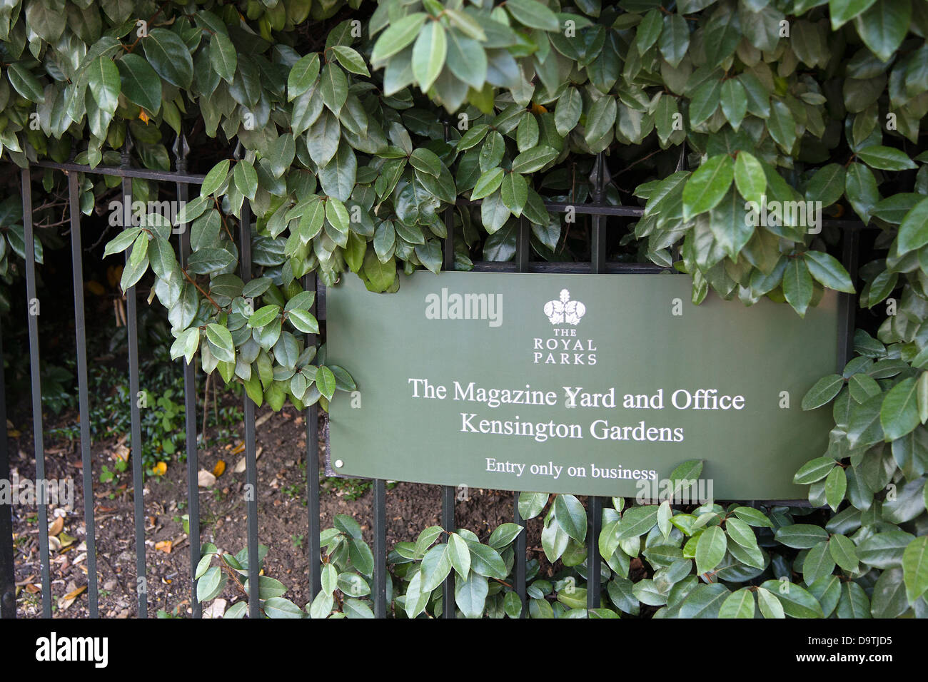Sign for the Magazine Yard and Office, Kensington Gardens, London, UK Stock Photo