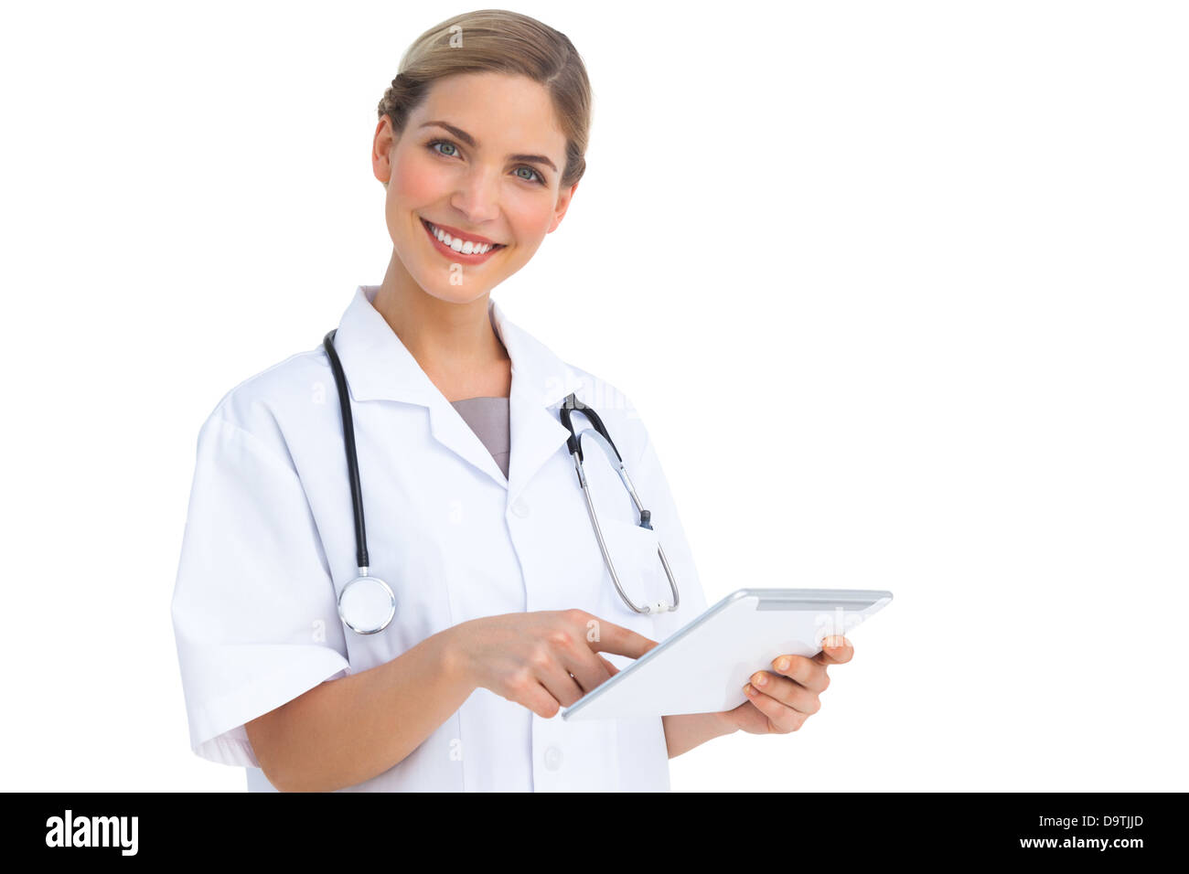 Nurse using stethoscope smiling hi-res stock photography and images - Alamy