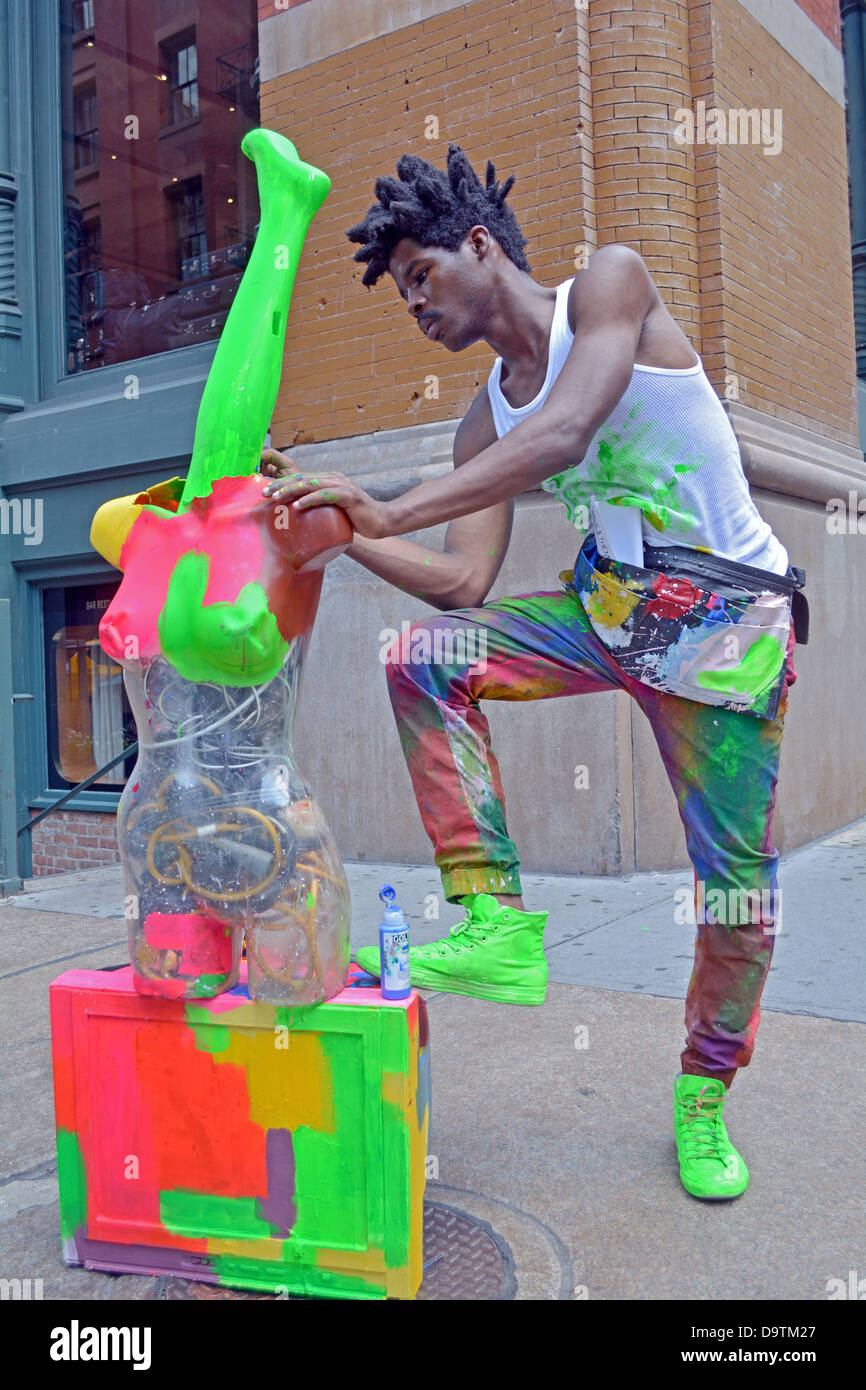 Portrait of Sidi, known as Leghead, a New York artist, who occasionally poses with a mannequin's leg on his head. Stock Photo
