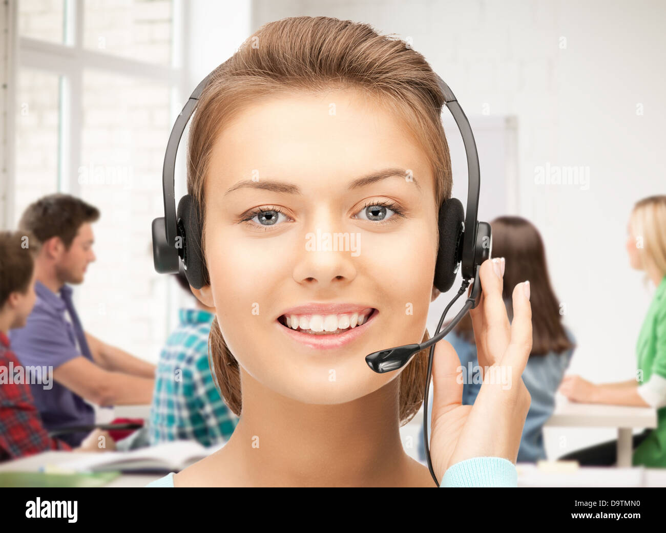Helpline Operator With Headphones Stock Photo Alamy